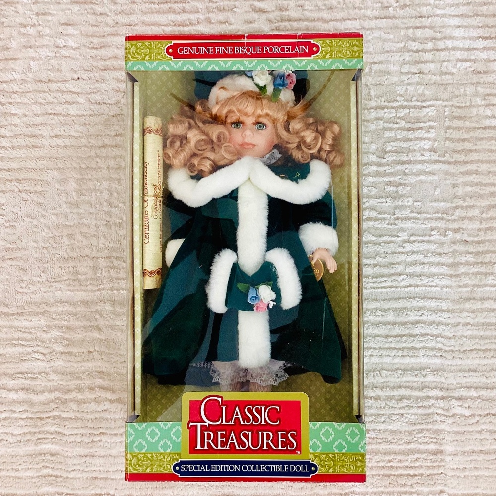 Classic Treasures Bisque Porcelain Doll Green Dress Special Edition Collectible